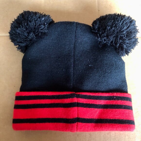 Disney 3D Mickey Mouse Pom Pom Ears Beanie Warm Hat Youth 4-6X Black Red Winter - Picture 2 of 4